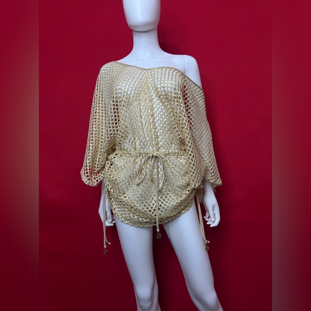 Luli Fama Gold Mesh Cover-Up Dress. NWOT